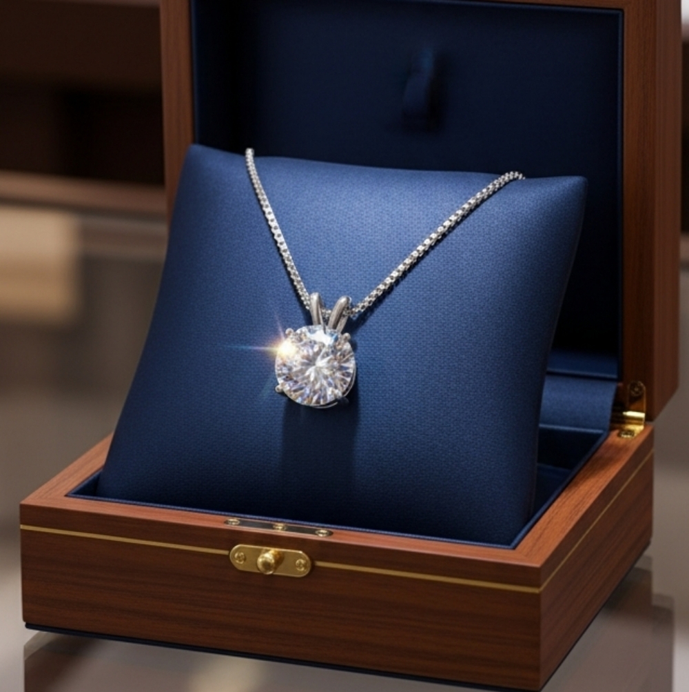 Silver Pendant Necklace with Sparkling Zirconia - Picture 1 of 5